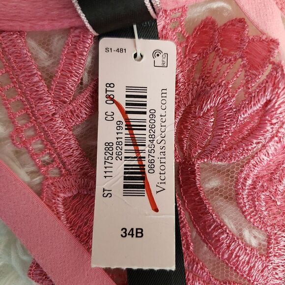 Victoria's Secret 34B Pink Lace Embroidery Floral low cut Demi Sexy Bra - Picture 5 of 6